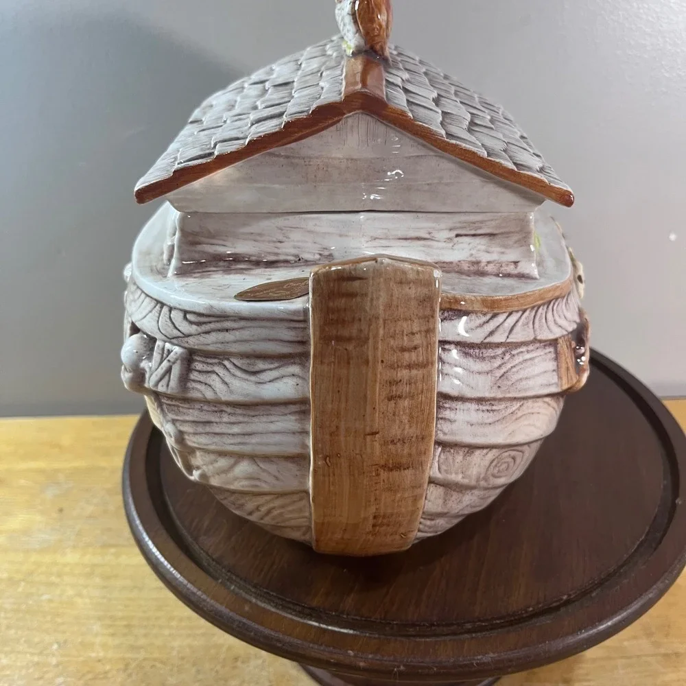 Treasure Craft Noahs Ark Cookie Jar Vtg Brown Ceramic Animal Nursery Decor